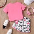 Mother's Day 2pcs Kid Girl Letter Print Short-sleeve Tee and Shorts Set Pink image 2