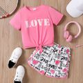 Mother's Day 2pcs Kid Girl Letter Print Short-sleeve Tee and Shorts Set Pink image 1