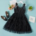 Kid Girl Sequined Bowknot Decor Princess Party Dress Layered Dress Black