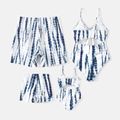 Family Matching Blue Tie Dye Knot Front Cut Out One-piece Swimsuit and Swim Trunks BLUE WHITE image 2