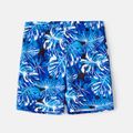 Family Matching Plant Print Swim Trunks and Blue Ruffle Trim Spliced One-piece Swimsuit Blue image 5