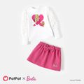 Barbie 2pcs Toddler Girl Textured Sleeve Cotton Sweatshirt and Bowknot Design Skirt Set White image 1