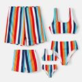 Family Matching Colorful Striped Two-Piece Top & Shorts Swimsuit Multi-color image 1