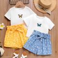 2pcs Kid Girl Butterfly Print Short-sleeve Tee and Belted Shorts Set Blue image 2
