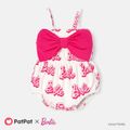 Barbie Baby Girl 95% Cotton Allover Letter Print Bow Front Cami Romper PinkyWhite image 1