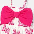 Barbie Baby Girl 95% Cotton Allover Letter Print Bow Front Cami Romper PinkyWhite image 3