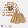 L.O.L. SURPRISE! 2pcs Kid Girl Plaid Fleece Sweatshirt and Elasticized Skirt Set Brown image 1