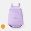Baby Girl 100% Cotton Solid Color Ribbed Sleeveless Rompers Purple image 1