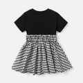 Toddler Girl Letter Print Plaid Splice Short-sleeve Dress Black image 3