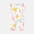 Baby Girl Cotton Dinosaur Print Ruffled Short-sleeve Jumpsuits Light Pink image 5