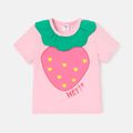 Toddler Girl Strawberry Embroidered Short-sleeve Cotton Tee Pink image 1