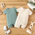 Baby Boy/Girl Solid Ribbed Short-sleeve Romper Green image 2