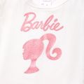 Barbie Kid Girl Glitter Print Short-sleeve Cotton Tee and Sequined Skirt Set White image 3