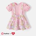 Care Bears 2pcs Baby Girl 95% Cotton Puff-sleeve Tee and Allover Star Print Suspender Skirt Set Pink image 1