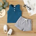 2pcs Baby Boy Solid Tank Top & Shorts Set Blue image 1