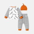 3pcs Baby Boy/Girl 95% Cotton Long-sleeve Feather Print Top and Striped Pants & Hat Set BlackandWhite image 2