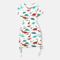 Family Matching Allover Colorful Dinosaur Print Drawstring Ruched Bodycon Dresses and Short-sleeve Tops Sets Multi-color image 2