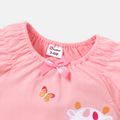 Baby Girl Cotton Giraffe Embroidered Flutter-sleeve Rompers Pink image 3