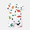 Baby Boy 100% Cotton Allover Dinosaur Print Short-sleeve Romper White image 2