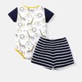 2pcs Baby Girl 95% Cotton Striped Shorts and Allover  Animal Print Short-sleeve Naia™ Romper Set Dark Blue/white image 2