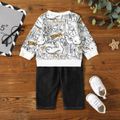 2pcs Baby Boy 95% Cotton Ripped Jeans and Allover Cartoon Print Long-sleeve Sweatshirt Set White image 2