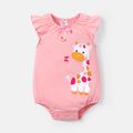 Baby Girl Cotton Giraffe Embroidered Flutter-sleeve Rompers Pink image 1