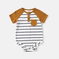 Family Matching 95% Cotton Striped Off Shoulder Belted Dresses and Short-sleeve Colorblock T-shirts Sets YellowBrown image 2