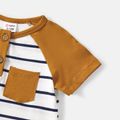 Family Matching 95% Cotton Striped Off Shoulder Belted Dresses and Short-sleeve Colorblock T-shirts Sets YellowBrown image 3