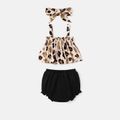 3pcs Baby Girl Leopard Print Naia™ Tank Top and Bow Front Shorts & Headband Set Black image 2