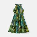 Family Matching 95% Cotton Allover Tropical Plant Print Halter Midi Dresses Short-sleeve Colorblock Tee Sets Multi-color image 5