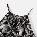 Mommy and Me Allover Elephant Print Spaghetti Strap Belted Rompers Black image 4