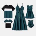 Family Matching Solid Knot Front Cami Dresses and Colorblock Short-sleeve Tee Sets Green* image 1