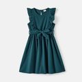 Family Matching Solid Knot Front Cami Dresses and Colorblock Short-sleeve Tee Sets Green* image 5