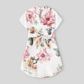 Family Matching Allover Floral Print Notched Neck Belted Dresses and Short-sleeve Colorblock T-shirts Sets Colorful image 5