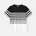 Family Matching Cotton Striped Short-sleeve T-shirts and Off Shoulder Belted Spliced Dresses Sets BlackandWhite image 2