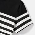 Family Matching Cotton Striped Short-sleeve T-shirts and Off Shoulder Belted Spliced Dresses Sets BlackandWhite image 4