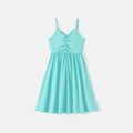 Family Matching 95% Cotton Solid V Neck Ruched Cami Dresses and Colorblock Short-sleeve Tee Sets lightbluewhite image 3