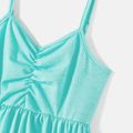 Family Matching 95% Cotton Solid V Neck Ruched Cami Dresses and Colorblock Short-sleeve Tee Sets lightbluewhite image 4