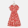 Valentine's Day Mommy and Me Allover Red Heart Print Notch Neck Short-sleeve Belted Dresses Red image 2