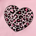 2pcs Kid Girl Naia Heart Print Short-sleeve Tee and Leopard Print Splice Denim Shorts Set Pink image 3