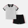 2pcs Toddler Boy Colorblock Cotton Short-sleeve Polo shirt and Shorts Set Grey image 2