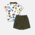 2pcs Toddler Boy Naia Animal Print Polo Collar Tee and Pocket Design Shorts Set ColorBlock image 2