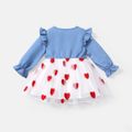 Baby Girl Heart Embroidered Peter Pan Collar Long-sleeve Spliced Mesh Dress Blue image 2