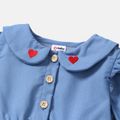 Baby Girl Heart Embroidered Peter Pan Collar Long-sleeve Spliced Mesh Dress Blue image 4
