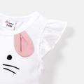 Baby Girl 100% Cotton Rabbit Print 3D Ears Detail Flutter-sleeve Spliced Jumpsuit PinkyWhite image 3