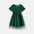Family Matching Green Lace Spliced Dresses and Short-sleeve Colorblock Polo Shirts Sets Green image 5