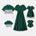 Family Matching Green Lace Spliced Dresses and Short-sleeve Colorblock Polo Shirts Sets Green image 1