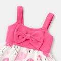 Baby Girl Bowknot Design Flamingo Print Mesh Splice Cami Dress ColorBlock image 3