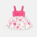 Baby Girl Bowknot Design Flamingo Print Mesh Splice Cami Dress ColorBlock image 1