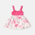 Baby Girl Bowknot Design Flamingo Print Mesh Splice Cami Dress ColorBlock image 2